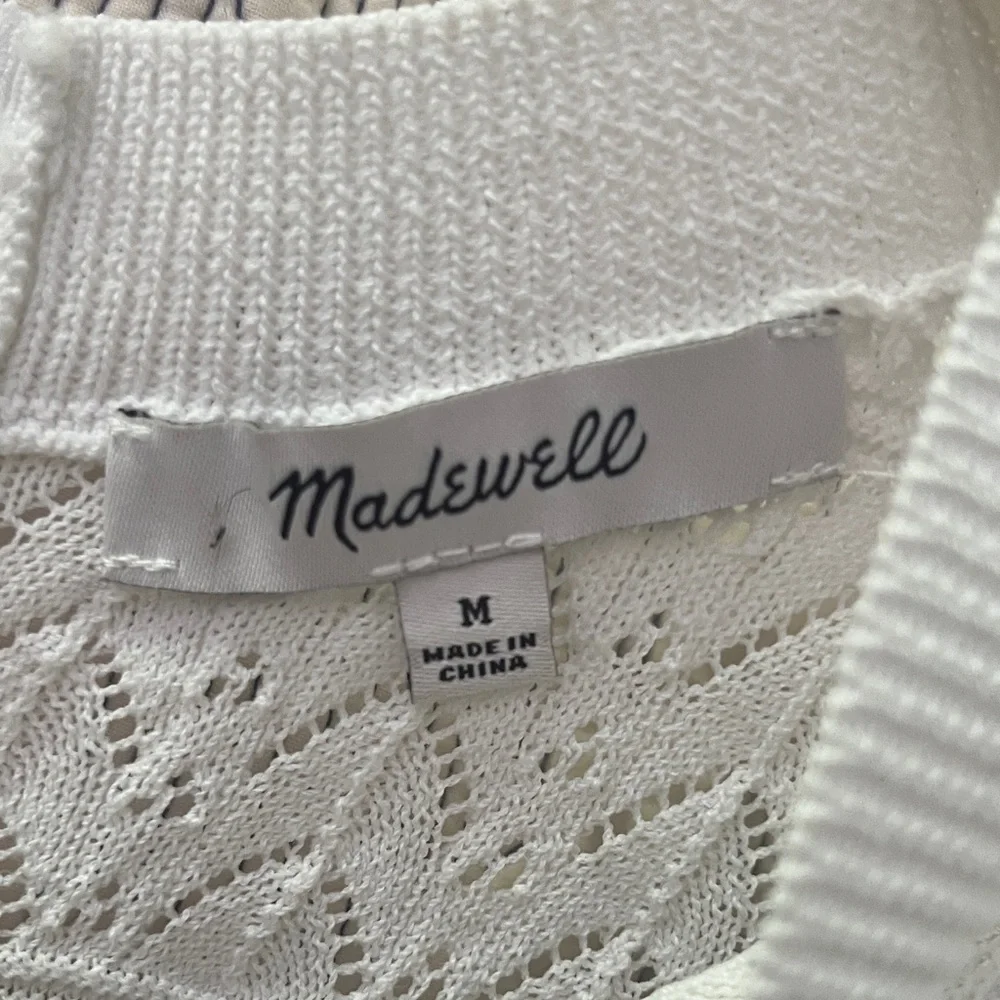 Madewell White Sleeveless Knit Button-Up Top with Black Trim - Picture 3 of 3